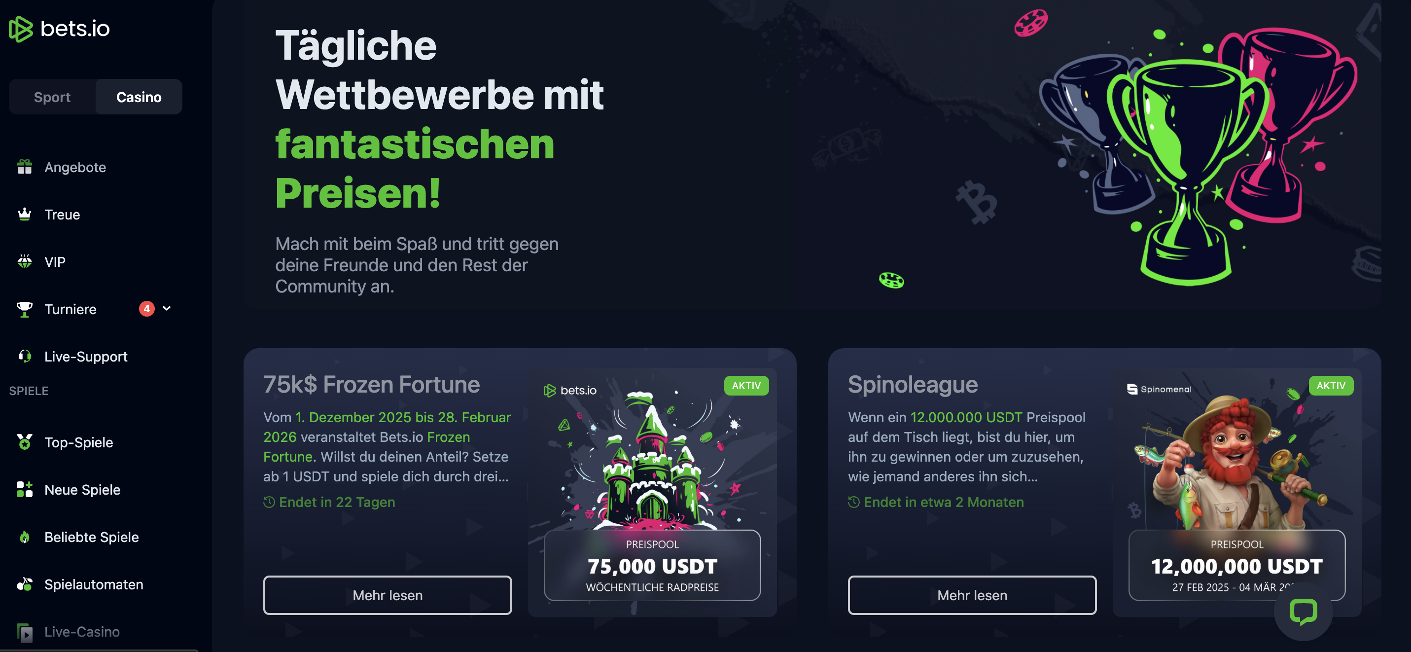 Turniere im bets.io crypto casino